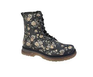 Cipriata Annetta Bottines hautes à lacets avec fermeture éclair à 8 œillets pour femme, Noir/bronze/motif floral, 40 EU