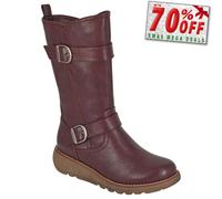 Cipriata Arcisa Femmes mi-Longueur Bottes Boucle Fermeture Éclair Bordeaux