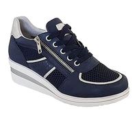 Cipriata JONE Baskets en dentelle et fermeture éclair pour femme Argenté métallisé, bleu marine, 41 EU