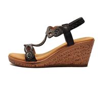Cipriata Sandales Ora pour femme – Talon compensé, élastique, bijou – Noir