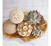 CIR OASES 6pcs 3.5inch Woven Wicker Rattan Balls Decorative Ball Twig Orbs Green Orbs Vase Bowl Filler for Tabletop Decor (Beige White)