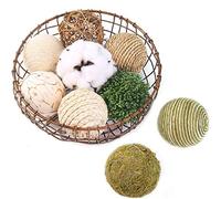 CIR OASES Boule décorative tricolore multi-matériaux 9 balles, boule de tissage en rotin naturel, boule en coton, utilisée pour le remplissage de vase de bowl, décoration de table (naturel)