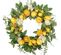CIR OASES Couronne de citron de 45,7 cm, citron artificiel et fleur pour cuisine, intérieur et extérieur, fenêtre, décoration de porte d'entrée