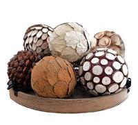 CIR OASES Lot de 6 boules décoratives pour centre de table, 8,9 cm, ton naturel, boules de remplissage pour bol et vase, décoration d'intérieur, remplissage de panier de pâte