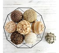 CIR OASES Lot de 9 Boules décoratives Rondes en Coton tressé Marron et Blanc Rustique Naturel pour Vase, Bols, décoration de Table, décoration de Maison, fête, Mariage