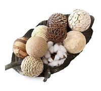 CIR OASES Lot de 9 boules décoratives tricolores multi-matériaux, boule de tissage en rotin naturel, boule de coton, utilisée pour remplir des vases, des bols, la décoration de table (naturel)