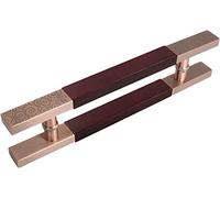 CIRCIR H Shape Modern Farmhouse Handle Hardware for Gate,Shower/Barn Push Pull Door Handle, Shed - Stainless Steel & Wood(Red,40cm/1.3ft)
