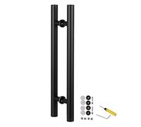 CIRCIR Two-Sided Glass Doors Wood Door Commercial Gates Handle H Shape,Door Pull Sliding Barn Push Pull Door Handles for Interior/Exterior, Easy to Install(Matte Black,80cm/32inch-50cm)