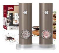 CIRCLE JOY Ensemble de Moulin à Poivre Électrique Deux Moulins à Sel à Piles avec Base, Lumière LED Blanche et Grossièreté Réglable, Marron