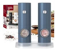 CIRCLE JOY Ensemble de Moulin à Poivre Électrique Deux Moulins à Sel à Piles avec Base, Lumière LED Blanche et Grossièreté Réglable, Bleu