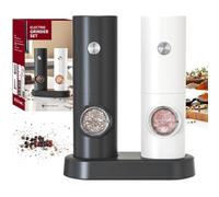 CIRCLE JOY Ensemble de Moulin à Poivre Électrique Deux Moulins à Sel à Piles avec Base, Lumière LED Blanche et Grossièreté Réglable, Noir Blanc