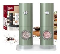 CIRCLE JOY Ensemble de Moulin à Poivre Électrique Deux Moulins à Sel à Piles avec Base, Lumière LED Blanche et Grossièreté Réglable, Vert