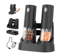 CIRCLE JOY Ensemble de Moulin à Poivre Électrique Moulins à Épices avec Double Base de Charge Facile à Transporter, Écipient de 95ml, Lumière LED Blanche et Grosseur Réglable par L'extérieur, Noir