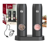 CIRCLE JOY Ensemble de Moulin à Poivre Électrique Moulins à Sel Rechargeables avec Double Base de Charge, Lumière LED Blanche, et Grossièreté Réglable, Noir