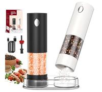 CIRCLE JOY Ensemble de Moulin à Poivre et Sel Électrique Rechargeable Moulin à Épices avec Base, Récipient Transparent Lavable de 95ml, Lumière LED Blanche et Grossièreté Réglable, Noir Blanc