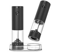 CIRCLE JOY Ensemble de Moulin à Sel et Poivre Électrique Moulin à Épices à Piles avec Base, Récipient Transparent de 95ml, Lumière LED Blanche et Grosseur Réglable par L'extérieur, Noir