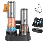 CIRCLE JOY Ensemble de Moulin à Sel et Poivre Électrique Rechargeable avec Base de Charge, Récipient de 95ml, Lumière LED Blanche, Grosseur Réglable par L'extérieur et 2 Vitesses de Mouture