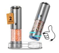 CIRCLE JOY Ensemble de Moulin à Sel et Poivre Électrique Rechargeable Moulin à Épices avec Base, Récipient de 95ml, Lumière LED Blanche, Grosseur Réglable par L'extérieur et 2 Vitesses de Mouture