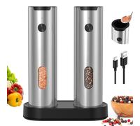 CIRCLE JOY Ensemble de moulins à poivre et sel électriques rechargeables en acier inoxydable avec base de charge, remplissage supérieur de 110 ml, grossier réglable, lumière LED, fonctionnement à une