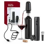 CIRCLE JOY Ensemble de Tire Bouchon Électrique 4-en-1 avec Ouvre Bouteille Rechargeable, Verseur Rechargeable, Coupe-Capsule et Bouchon à Vin sous Vide, Ensemble Cadeau pour Amateurs de Vin, Noir