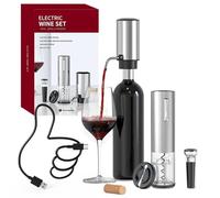 CIRCLE JOY Ensemble de Tire Bouchon Électrique 4-en-1 avec Ouvre Bouteille Rechargeable, Verseur Rechargeable, Coupe-Capsule et Bouchon à Vin sous Vide, Ensemble Cadeau pour Amateurs de Vin, Argent