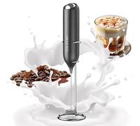 CIRCLE JOY Mousseur à Lait avec Support, Fouet Matcha à Piles, Mini Mousseur a Lait Pour Matcha, Latte, Cappuccino, Cadeau de Cuisine, Noir