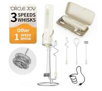 CIRCLE JOY Mousseur à lait Rechargeable avec Support, 3 Vitesses Variables | 3 Fouets et Boîte de Rangement, Mélangeur Électrique pour Cappuccino, Chocolat Chaud, œufs et Poudre de Protéines, Blanc
