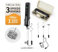 CIRCLE JOY Mousseur à lait Rechargeable avec Support, 3 Vitesses Variables | 3 Fouets et Boîte de Rangement, Mélangeur Électrique pour Cappuccino, Chocolat Chaud, œufs et Poudre de Protéines, Noir
