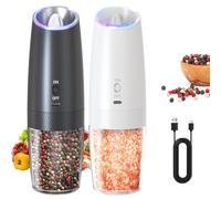 CIRCLE JOY Rechargeable Ensemble de Moulin à Poivre Électrique à Gravité avec Lumière LED Blanche, Grosseur Réglable, Récipient Lavable de 135 ml et Opération à une Main, Noir Blanc