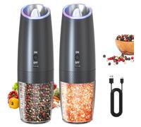 CIRCLE JOY Rechargeable Ensemble de Moulin à Poivre Électrique à Gravité avec Lumière LED Blanche, Grosseur Réglable, Récipient Lavable de 135 ml et Opération à une Main, Noir