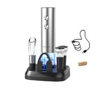 CIRCLE JOY Tire-bouchon électrique avec base de charge, ensemble décapsuleur rechargeable 6-en-1, tire-bouchon en acier inoxydable avec coupe-capsule, aérateur de vin et 2 bouchons sous vide