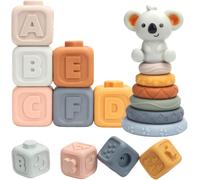 Circles and Blocks Montessori Toy Stackable Baby Tumbler,Stackable Tower & Teething Rings for Stacking Game,with Figures Fruit Textures,Educational Educational Toys for 13 Pieces