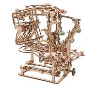 Circuit à billes avec palan à chaîne ? Maquette mécanique en bois à construire, puzzle 3D avec ascenseur et pistes modulables brown TU