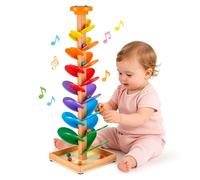 Circuit à billes en bois, arbre sonore arc-en-ciel de 72 cm avec plateau rond sur le dessus, 12 balles arc-en-ciel, 8 niveaux colorés, jouet Montessori pour trier les couleurs, cadeau d'anniversaire
