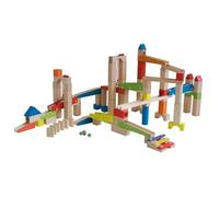 Roba Circuit à billes en bois – 20 billes en verre, 80 briques – Naturel/Rouge/Bleu/Vert