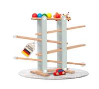 Circuit à billes stable L en bois vert, 7 mobiles mignons comme voiture, fleur, casper, boule, grand circuit de billes pour enfants, piste de course pour bébé et tout-petit, jouet de motricité