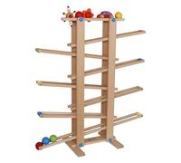 Circuit à billes stable XL en bois naturel, 7 mobiles mignons comme voiture, fleur, casper, boule, grand circuit de billes pour enfants, circuit de course pour bébé et tout-petit, jouet de motricité
