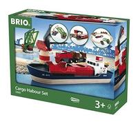 Circuit d'activités portuaires BRIO 33061 - Jouet premier âge avec navire porte-conteneurs, train à pile et grue