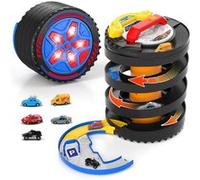 Circuit de Course 2-en-1 Pneu Transformable - Jouet Voiture Enfant avec Lumières et Sons, 5 Mini Voitures, Mode Pneu et Piste Spirale, dès 4 Ans G