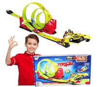 Circuit de course 300 cm avec voitures - Circuit Inertia sans piles, jouet pour enfants, 3 voitures en kit, montage facile, course automobile passionnante et entraînement de coordination