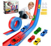 Circuit de course automobile 6 m pour enfants de 3, 4, 5, 6 ans, flexible, jouet avec 4 voitures jouet à rétraction, rampes d'autoroute pour 1/64e voitures, garçons et filles