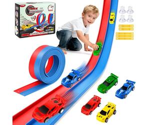 Circuit de course automobile 6 m pour enfants de 3, 4, 5, 6 ans, flexible, jouet avec 4 voitures jouet à rétraction, rampes d'autoroute pour 1/64e voitures, garçons et filles