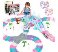Circuit de course automobile DIY Licorne Circuit de course Jouet Glow in The Dark 268 pièces avec 2 voitures licorne, système de piste flexible, cadeau d'anniversaire pour garçons et filles