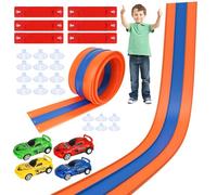 Circuit de course flexible à 3 orbites de 5 m avec 4 jouets à tirer, compatible avec les voitures Diecast échelle 1/64, cadeaux pour garçons, filles, enfants