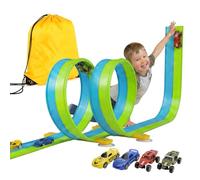Circuit de Course Flexible de 5 m avec 2 Boucles, 2 en 1, avec Voitures et Sac de Transport, Piste de Course, Jouet pour Enfants à partir de 3, 4, 5, 6 Ans, Cadeau pour intérieur/extérieur (Vert)
