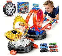 Circuit De Course pour Enfants Comprend 6 Petites Voitures, 2 Rampes Et 1 Boîte De Rangement pour Les Pneus. Convient Aux Filles Et Aux Garçons De 3 À 6 Ans