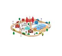 VEVOR Circuit de Train Bois Enfants 3-8 Ans Ensemble Rails de Train en Bois 113 PCS Jouet pour Noël Anniversaire Petits Garçons Filles, Compatible avec Grandes Marques, avec Boîte de Rangement, Ville