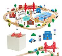 Circuit de Train Bois Enfants 3-8 Ans-VEVOR-Ensemble Rails de Train en Bois 113 PCS Jouet pour Noël Anniversaire-Garçons Filles