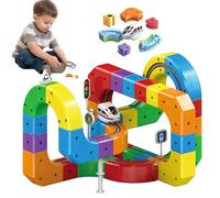 Circuit de Train électrique Clickrail Flexible, Train magnétique pour Enfants, Circuits 3D défiant la gravité et Wagon motorisé, Jouet de Construction de Cubes de Rails pour garçons et Filles (81Pcs)