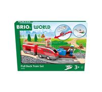 Circuit de train en bois BRIO 36102 28 pièces Rétrofriction Locomotive et wagon rouge